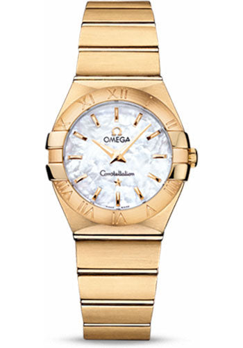 Omega Ladies Constellation Quartz Watch - 27 mm Brushed Yellow Gold Case - Mother-Of-Pearl Dial - 123.50.27.60.05.002