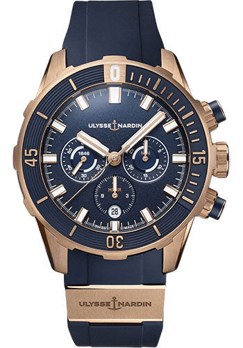 Ulysse Nardin Diver Chronograph 44 mm - Rose Gold Case - Blue Dial - Rubber Strap