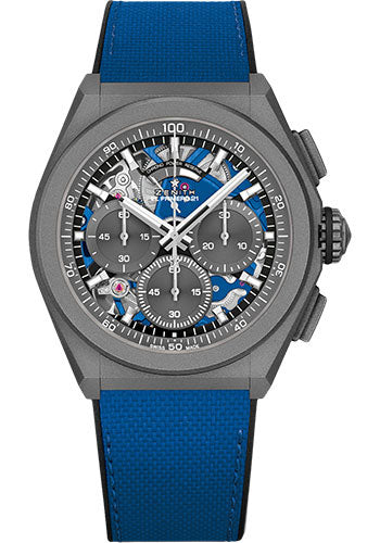 Zenith Defy 21 Watch - Microblasted Ti - Openworked Dial - Rubber Strap - 97.9001.9004/81.R946