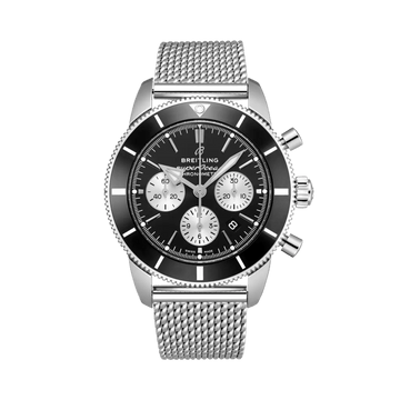 Breitling Superocean Heritage II B01 Chronograph 44 Watch - Steel Case - Black Dial - Steel Aero Classic Bracelet - AB0162121B1A1