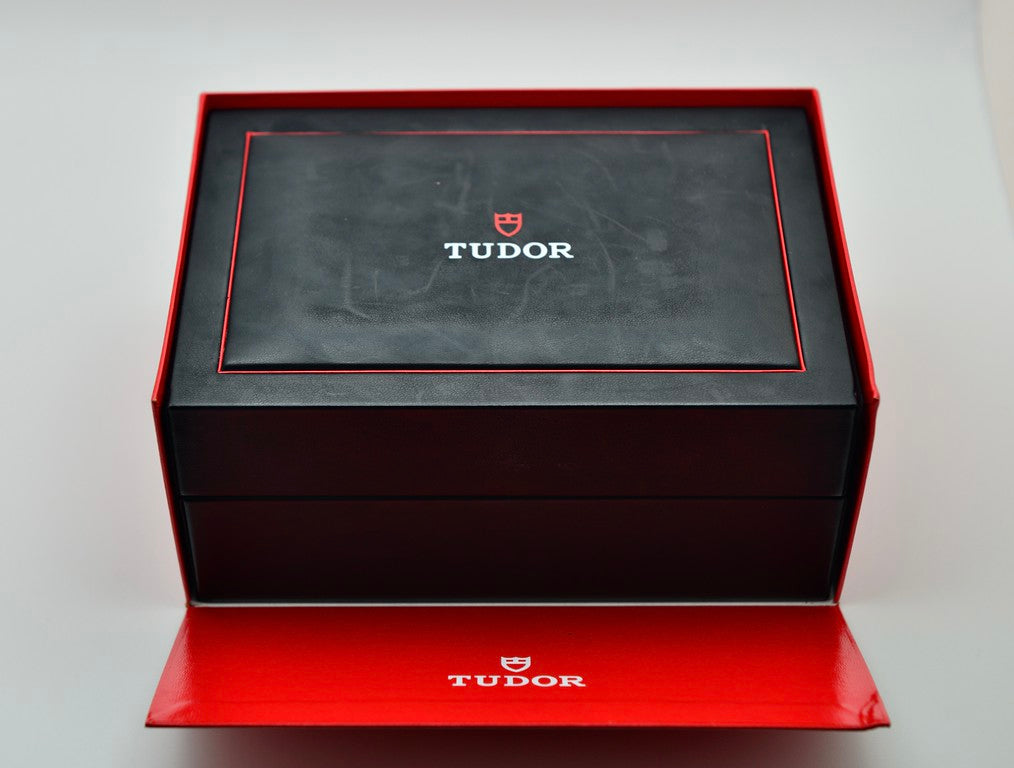 Tudor branded watch presentation box, closed, in red and black